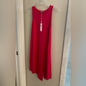 Raspberry red silky soft thin cotton tank dress with flare & slit